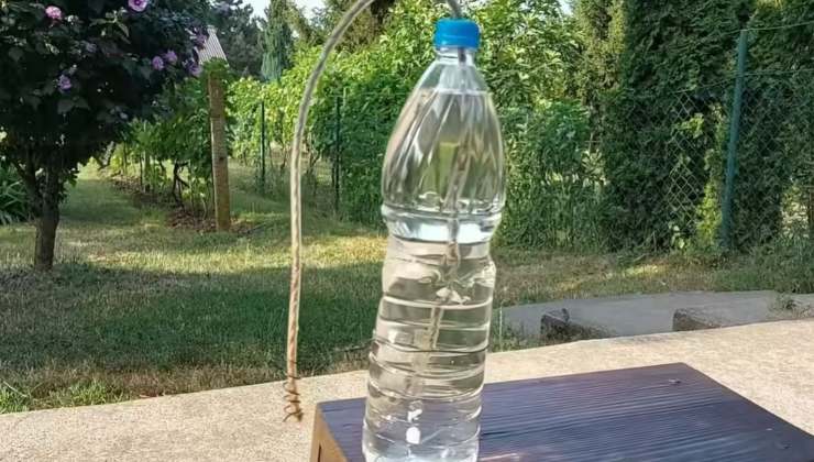 Watering system with bottle and string